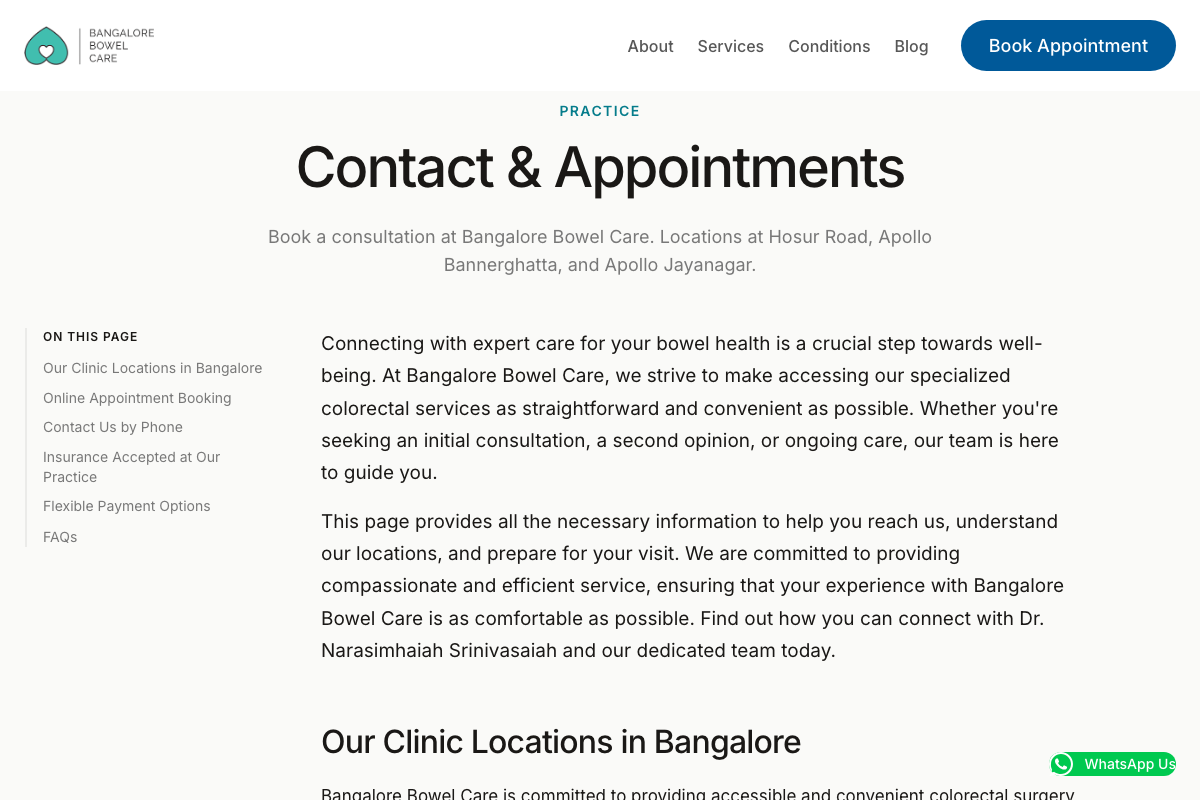 Contact and appointments page with booking